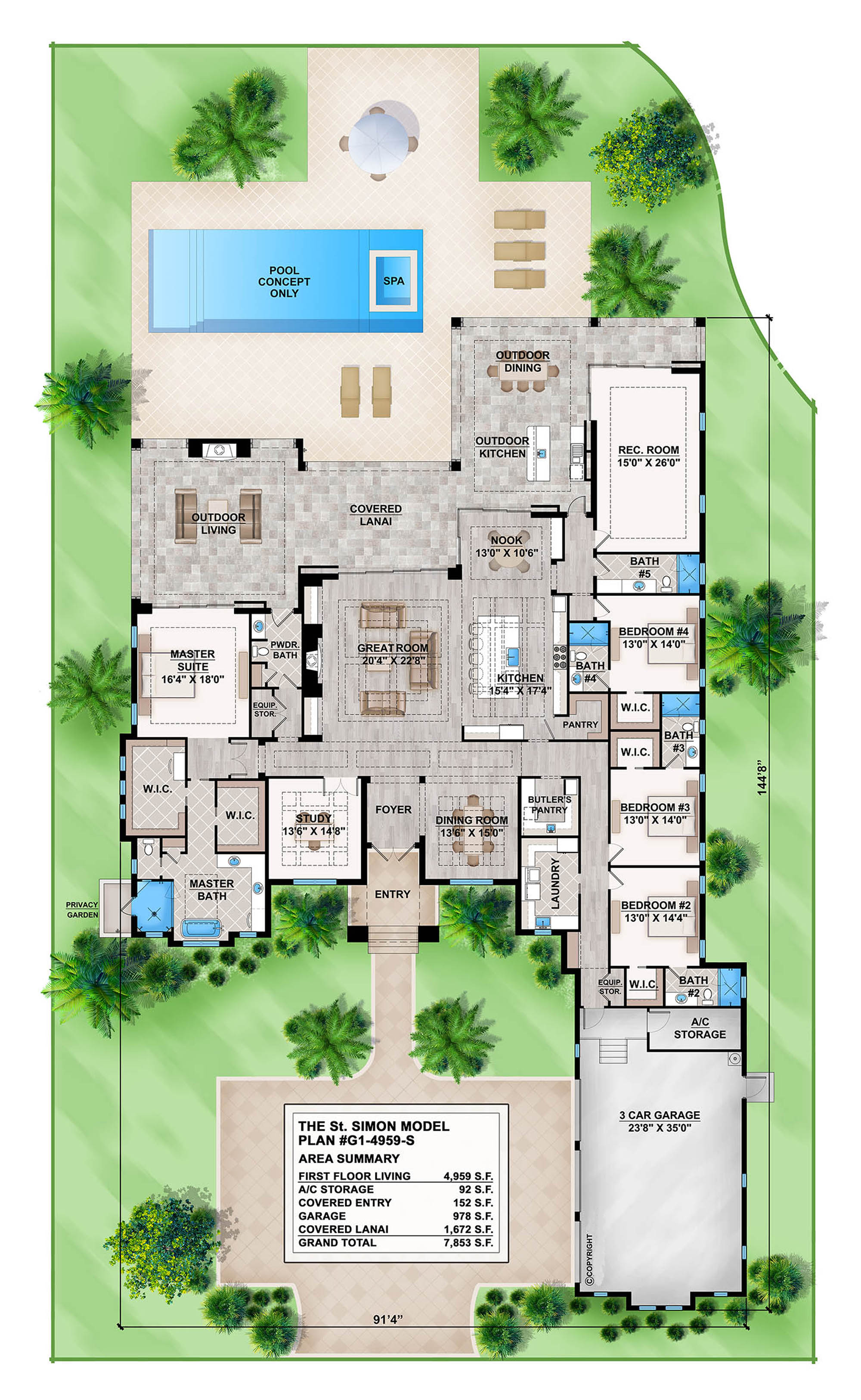 Coastal and Contemporary Style House Plan 4 Beds, 5 and 1/2 Baths